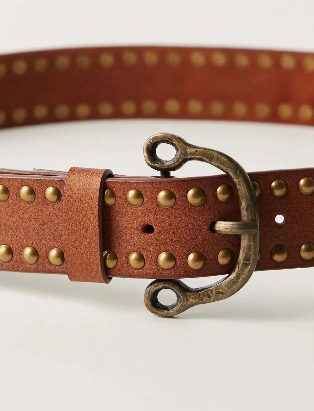 Free People Preston Studded Leather Belt in Mocha Size Med/Large NWT